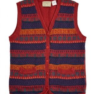 Vintage Woods & Gray Knit Vest - Multi-Color Earth Tones - Fits M/L